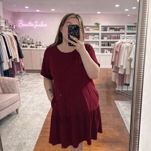 Burgundy Short Sleeve Dress